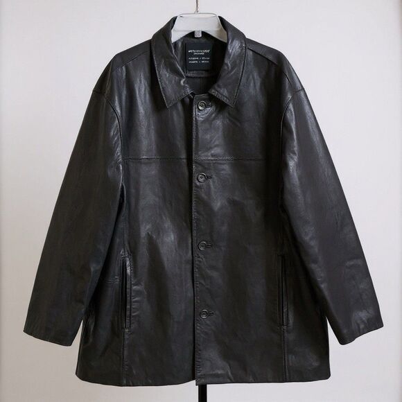 Pronto Uomo Leather Jacket Men 2XL Black Button Up Mid Length Soft Lambskin - Picture 1 of 12